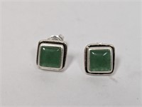 .925 Sterling RLL Jade Square Earrings