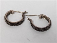 .925 Sterling Marcasite Hoop Earrings