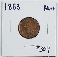 1863  Indian Head Cent   AU+