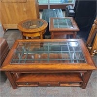 3 Pc Table Set: Wood & Glass