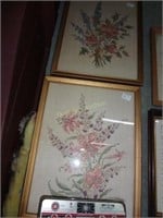 2 Floral Framed Cross-Stitches