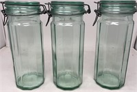 3 10 1/2” Green tint storage jars