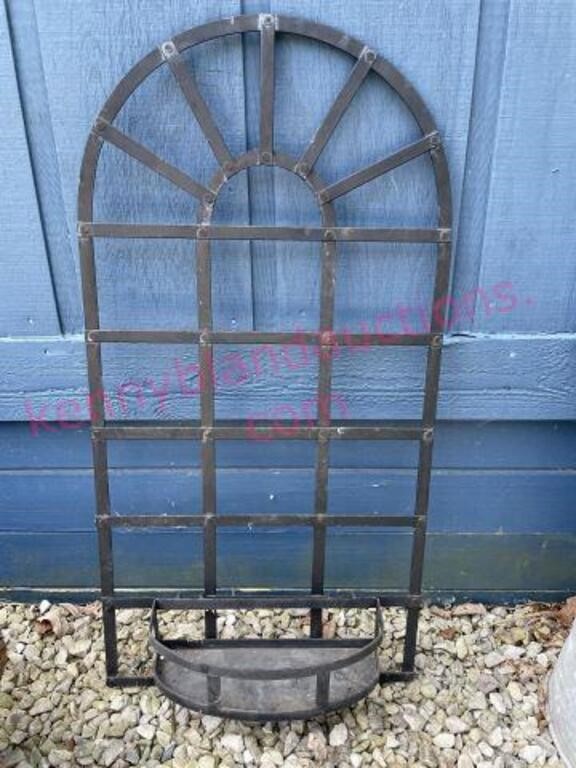 Wrought iron wall trellis w/ removable basket