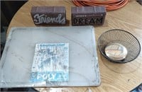 Painted Brick Decor, Cutting Board, Metal Bowl