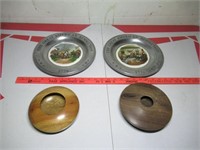 (2) Collector Plates & (2) Handmade Wood Bowls