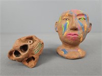 2 Pc Clay Face Sculptures Small Missing One Ear