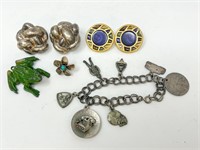 Lot of Sterling and Other Items, Charm Bracelet,