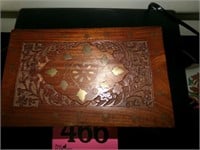 WOODEN JEWELRY BOX WITH BRASS INLAY 8"