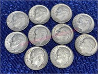 (10) Various Roosevelt Dimes (90% silver)