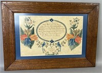 Framed floral and bird Fraktur attributed to "The