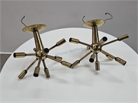 Pair Brass Atomic Sputnik 9 Light Chandeliers