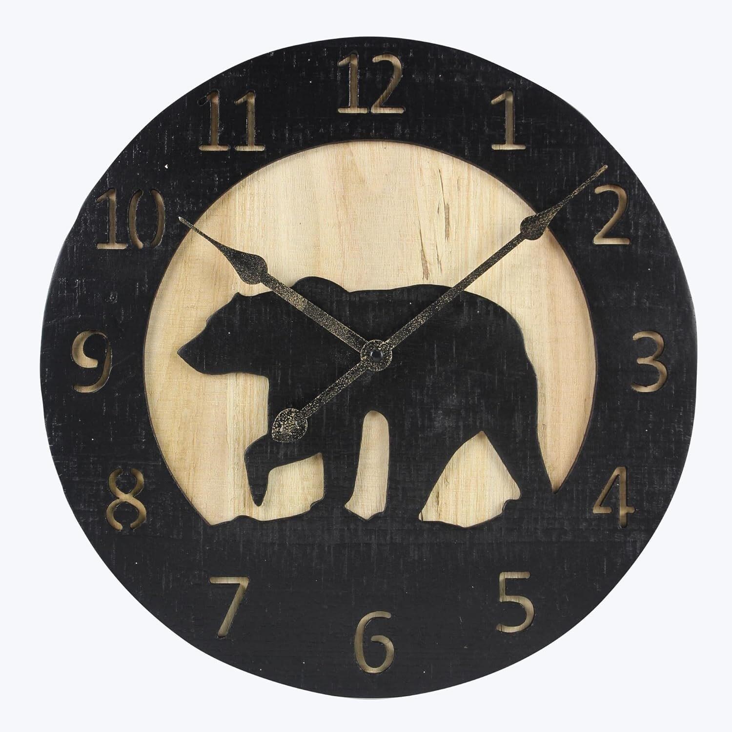 Young's Wood Bear Carved Wall Clock  14 x 14