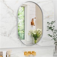 Suidia 22x30 Oval Bathroom Mirror, Silver
