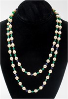14K Pearl, Lapis, & Green Onyx Bead Necklace