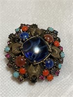 Vintage rhinestone brooch, with many colorful