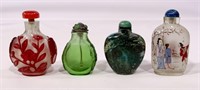 4 snuff bottles, red overlay / Figures painted /