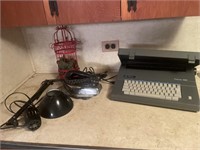 Iron, typewriter, desk lamp, decor cage