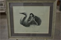 Lithograph of Loon and Inuit Boy