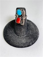 Vintage Sterling Turquoise/Coral Native Ring 3 Gr