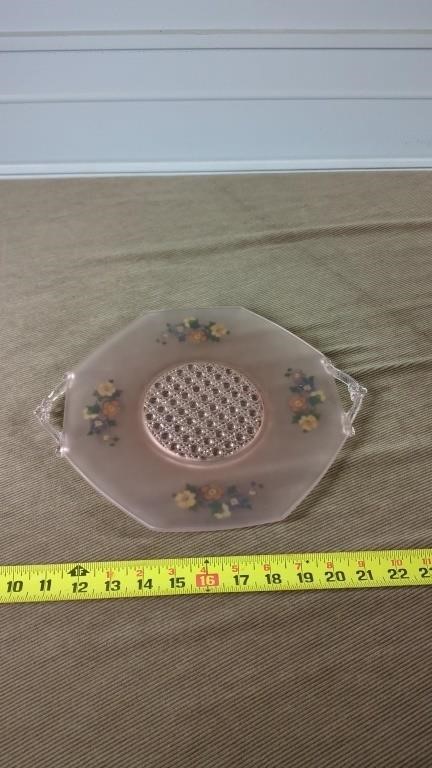 FROSTED PINK DEPRESSION GLASS PLATTER