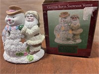 Glitter Santa and Snowman Candle Holder