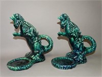 Pair of Haeger Dragon Themed Candleholders