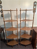 Matching pair of corner whatnot shelves  19x13x58