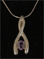 STERLING AND AMETHYST NECKLACE;