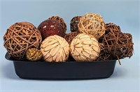 Metal Pan & Decorative Balls & Pine Cones