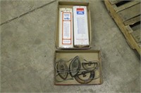 (4) VINTAGE THERMOMETERS WITH (2) VINTAGE IRONS
