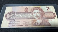 Circulated 1986 Bank Of Canada 2 Dollar Bill