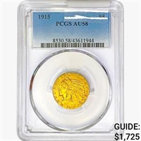 1915 $5 Gold Half Eagle PCGS AU58