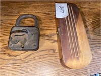 Small wooden box and old lock