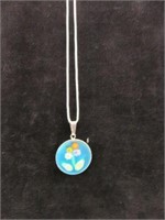STERLING NECKLACE WITH MILLIFIORI PENDANT 24"