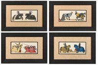 FOUR MEDIEVAL JOUSTING-THEMED COLORED ENGRAVINGS