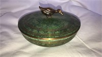 Carl Sorensen Bronze 6 1/4” covered bowl w/ duck