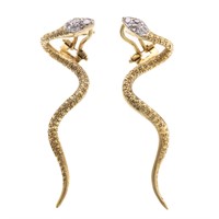 A Lady's Pair of Serpent Earrings in 18K