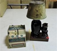 Vintage cigarette lighter & tin bank