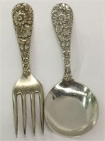 S Kirk & Son Sterling Repousse Childs Spoon & Fork