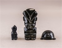 Vintage Black Onyx Carved Figures 3pc