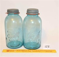 (2) 1 Gallon Blue Mason Jars with Zinc Lids