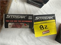 (2) BOXES OF STREAK 45 AUTO 230 GR JHP, 20 ROUNDS