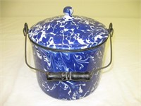 Blue Swirl Enamel Pot w/Lid - 8 1/2" to top