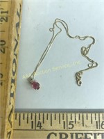 10K gold necklace with pink and white stone pendan