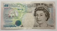 Bank of England 5 Pound Note, Very Nice, 1990