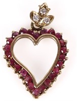 14K YELLOW GOLD RUBY DIAMOND HEART PENDANT