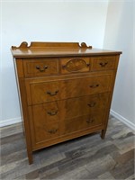 Vintage oak inlaid chest of drawers