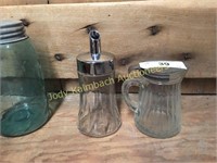 Antique tin lid syrup/cream pitcher & sugar