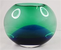 Art Glass Vase Blue Green Elliptical