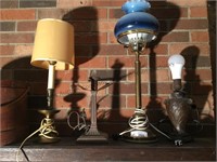 4 lamps- brass candlestick, metal base, brass